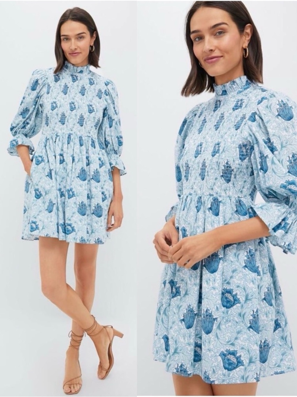 HYACINTH HOUSE Teal Leafy Floral Smocked Larah Mini Dress Size Small NWT